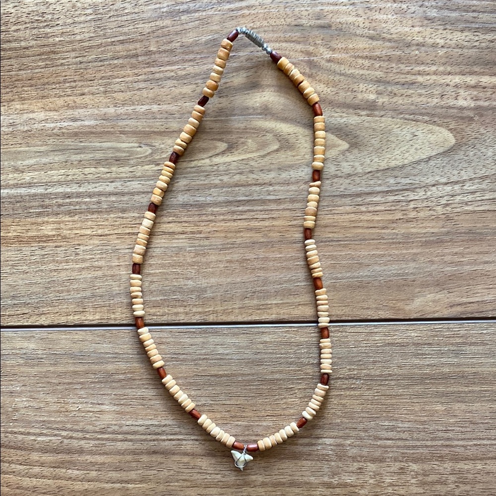 Shark Tooth Natural Wood Beaded Necklace